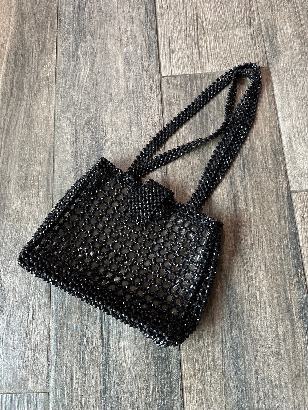 Vintage Black Beaded Shoulder Bag - Women's Fashion Tote